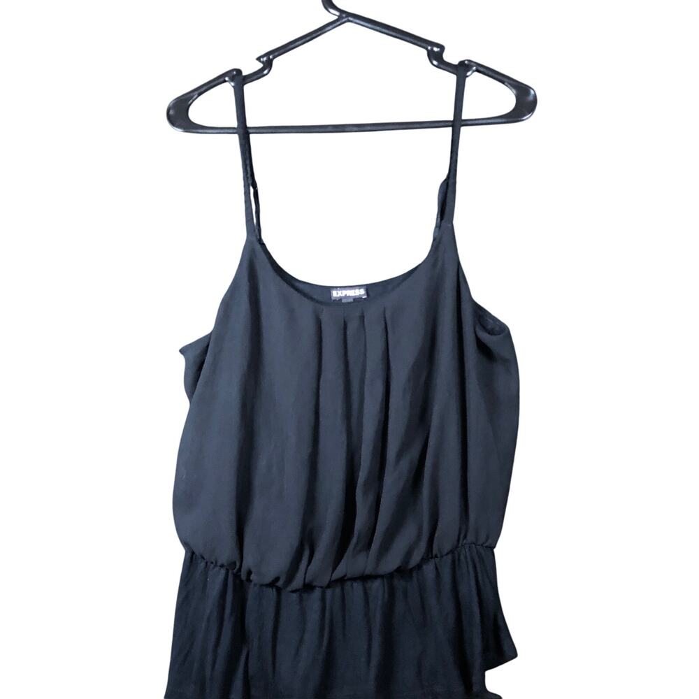 Express Womens Blouse Black Sleeveless Tank Peplum Pleated Large